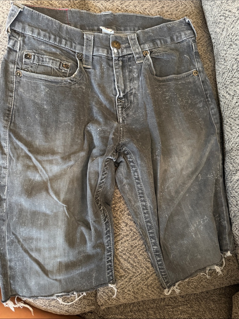 True Religion Faded Black Relaxed Denim Shorts